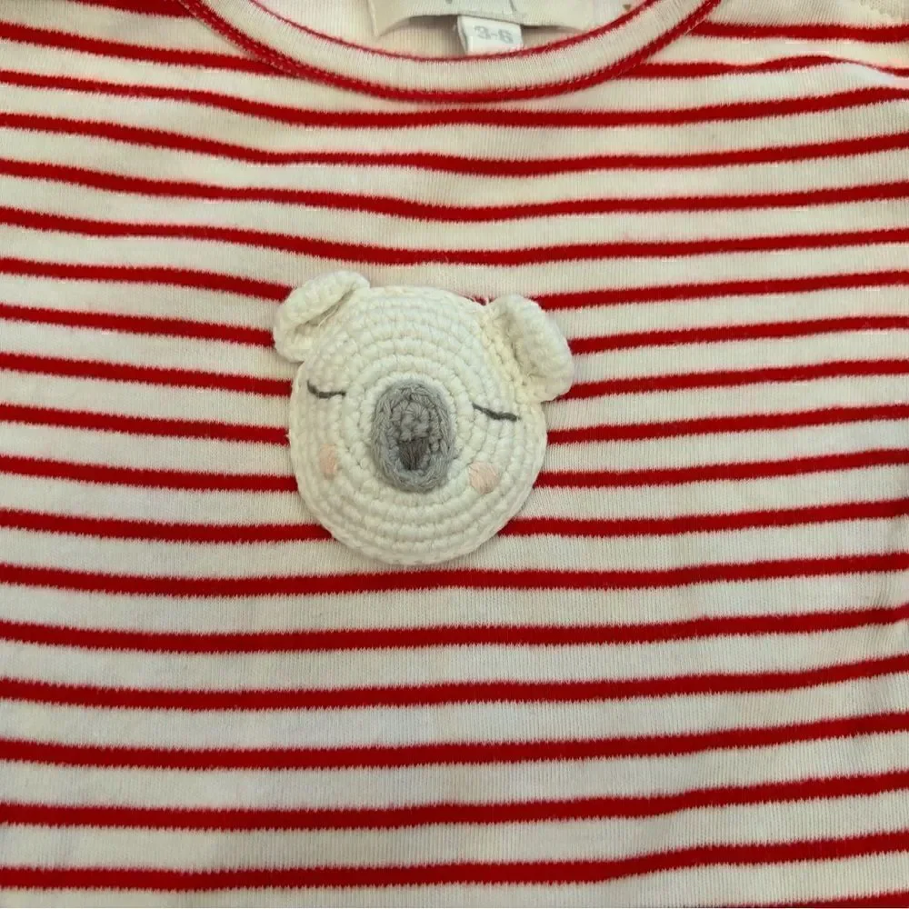 Albetta crochet bear red/white stripe long sleeve jumpsuit